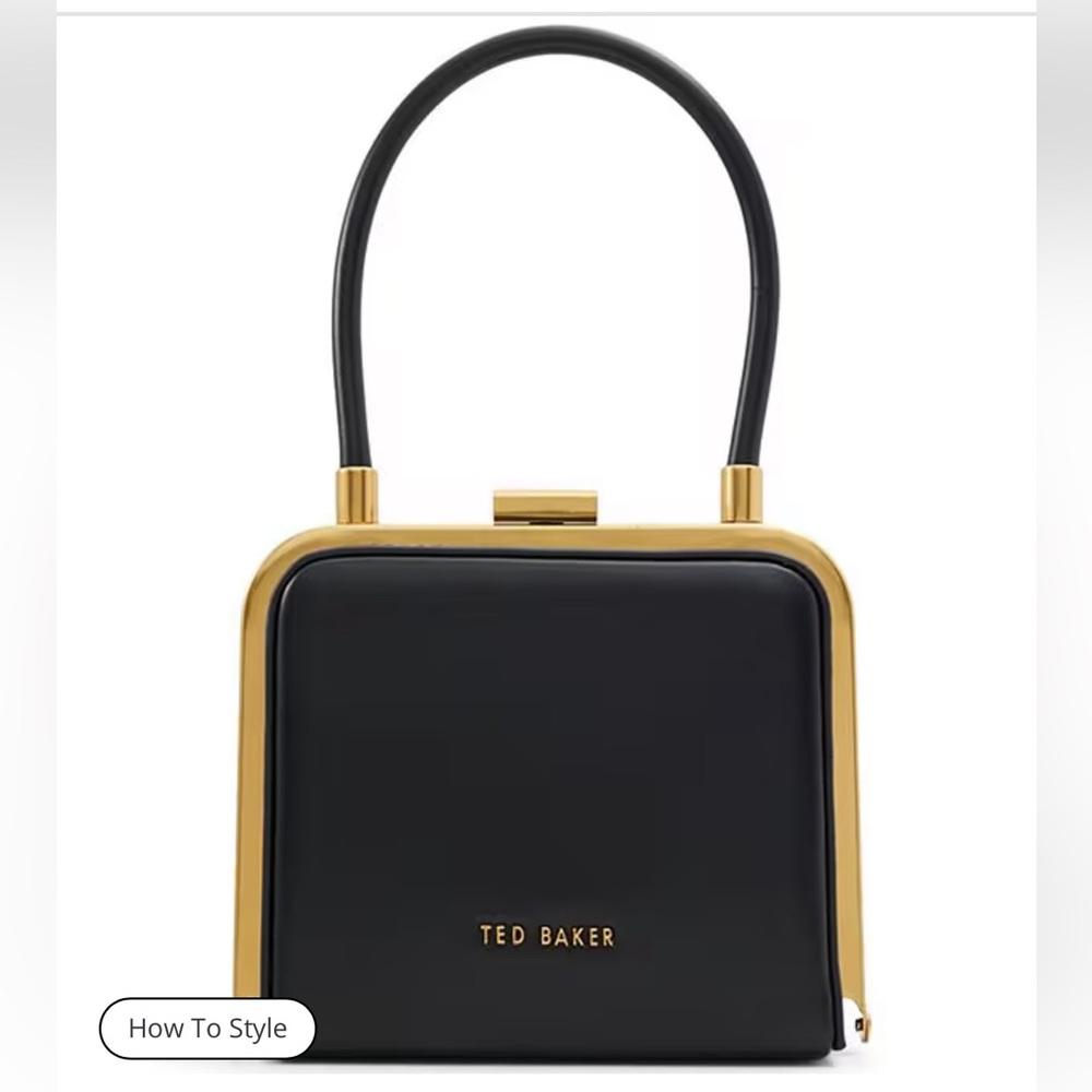 Ted Baker Black Mini Square Top-Handle Bag with Gold Hardware - Picture 7 of 8
